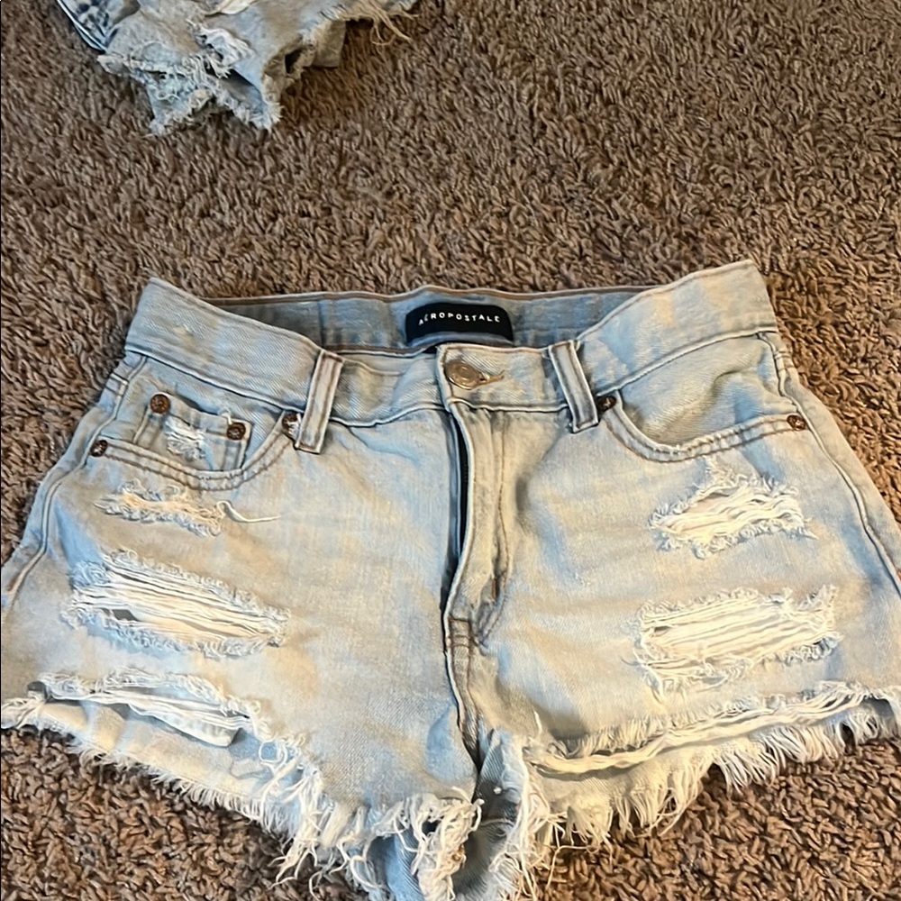 Aeropostale Women's Distressed Denim Shorts - Light Blue